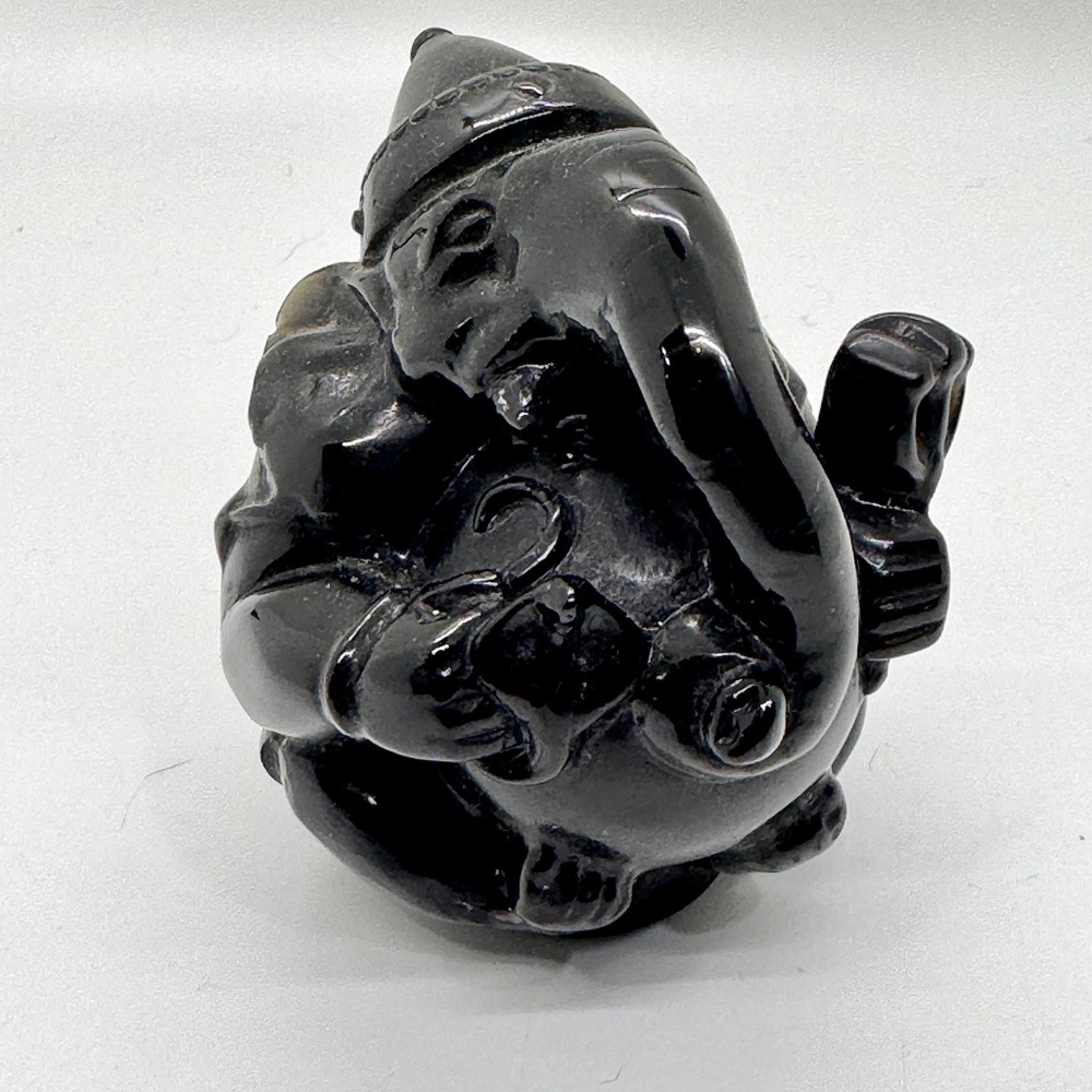 Black Obsidian Ganesha‎ Statue 4” Hand-Carved Hindu Elephant God Figurine